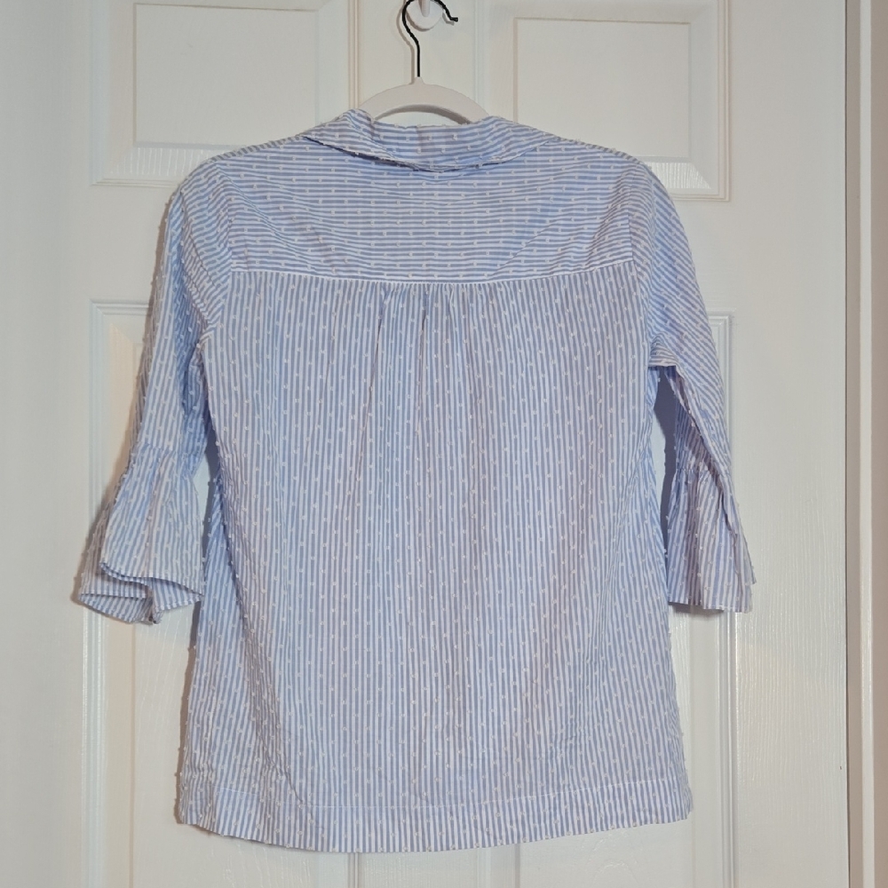 Lilly Pulitzer Light Blue Ginger Patterned Flounced Sleeve Blouse Size XS - Picture 7 of 7
